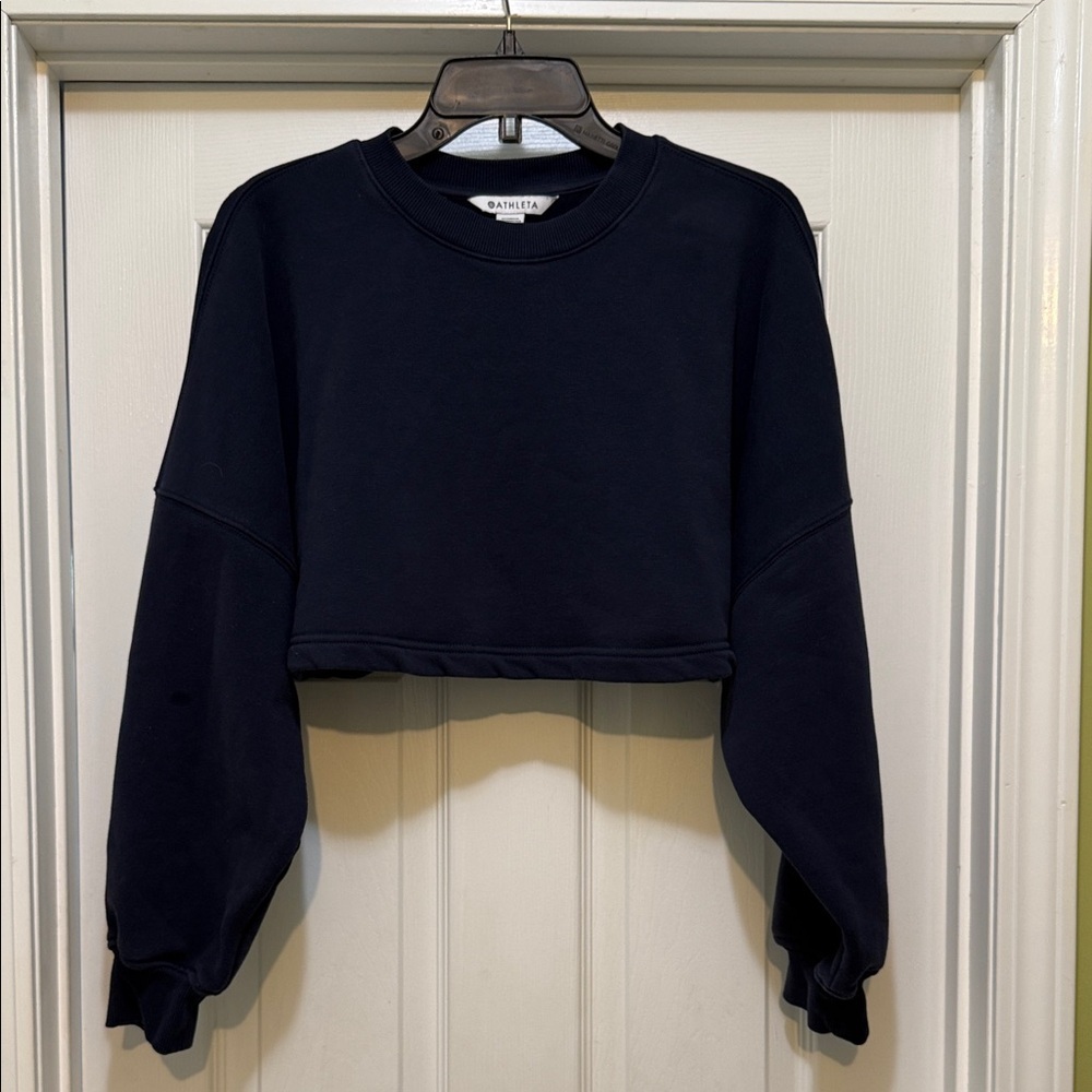 Athleta Navy Cropped Sweatshirt Size Small Oversized Boxy Pullover